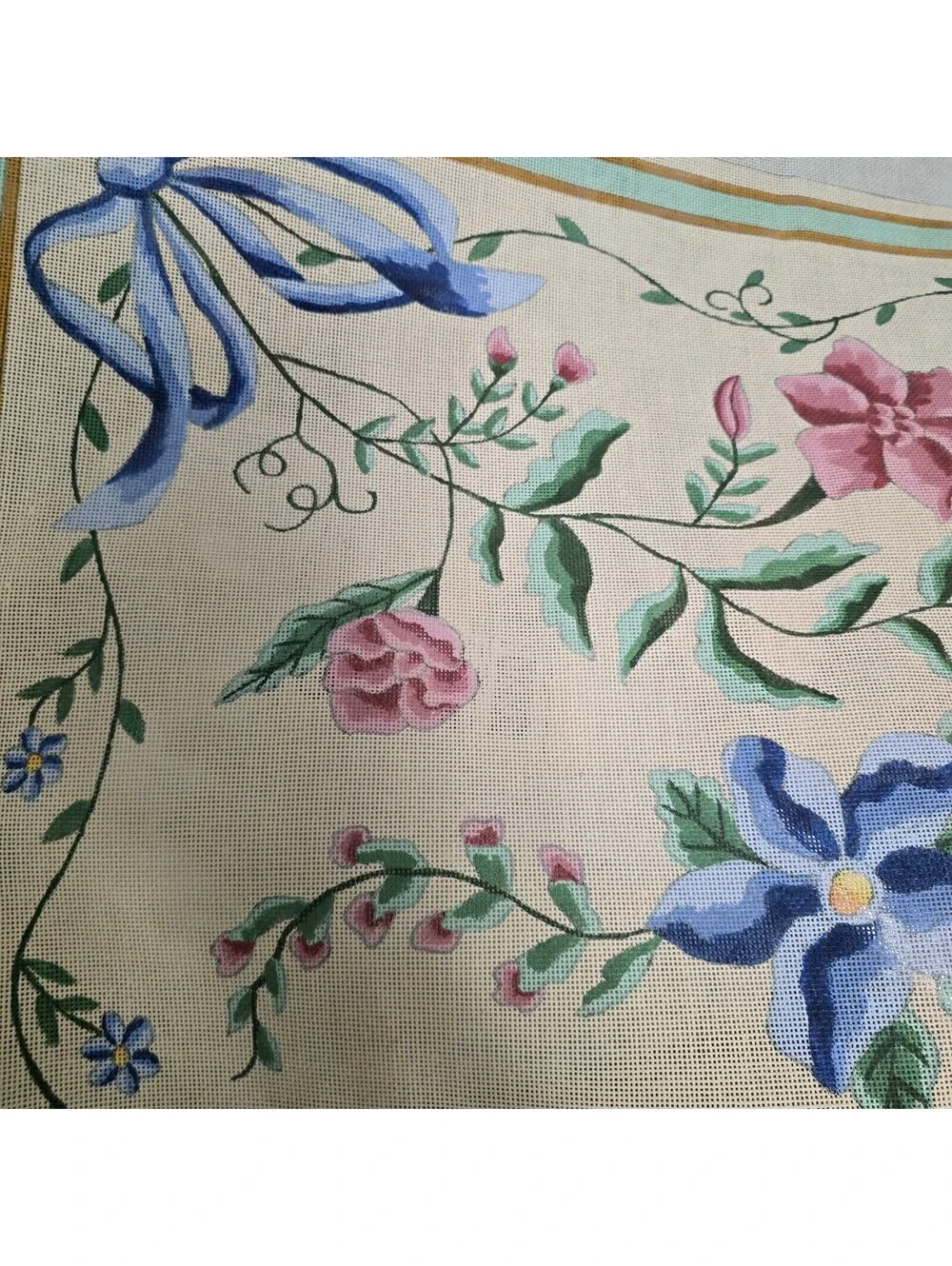 Vintage 1989 Hand-Painted Floral Needlepoint Canvas Zuba 14ct